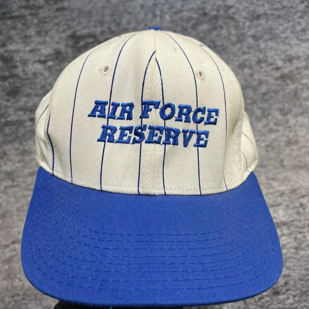 Vintage Air Force Reserve Snapback Hat 90s Pinstripe White Blue Adjustable Cap‎